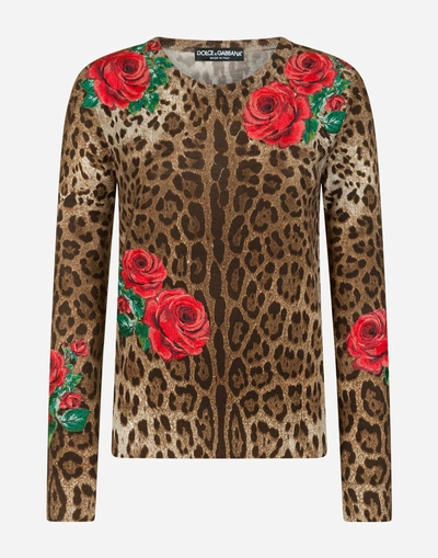 Shop Dolce & Gabbana Sweater In Printed Wool In Leopard Print