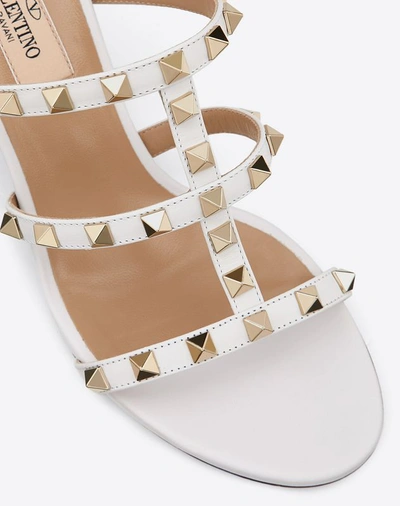 Shop Valentino Garavani Rockstud Calfskin Slide Sandal 60 Mm In Optic White