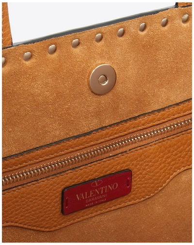 Shop Valentino Garavani Large Grain Calfskin Leather Rockstud Shopping Bag In Tan