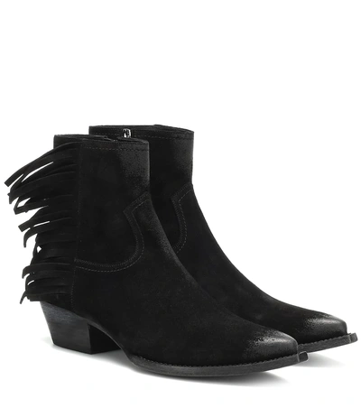 Shop Saint Laurent Lukas Fringed Suede Ankle Boots In Black