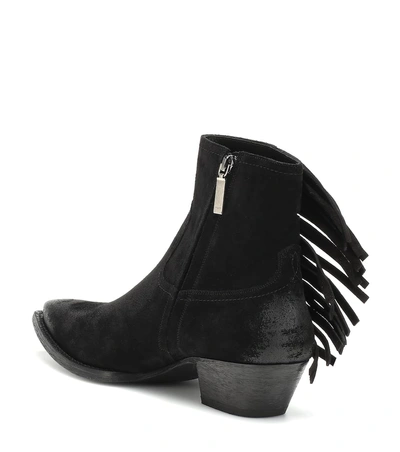 Shop Saint Laurent Lukas Fringed Suede Ankle Boots In Black