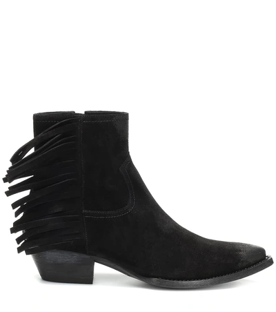 Shop Saint Laurent Lukas Fringed Suede Ankle Boots In Black