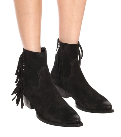 Shop Saint Laurent Lukas Fringed Suede Ankle Boots In Black