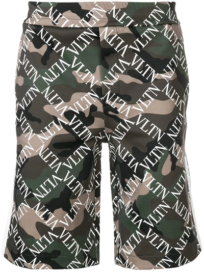 Shop Valentino Vltn Camouflage Print Bermuda Shorts - Green