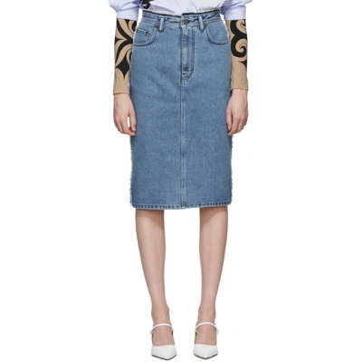 Acne Studios Denim Pencil Skirt With A Distressed Waistband In Blue |  ModeSens