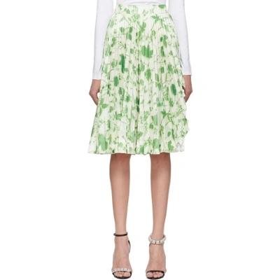 Shop Calvin Klein 205w39nyc White And Green Acid Leaves Soleil Pleated Skirt In 320 Acid Le