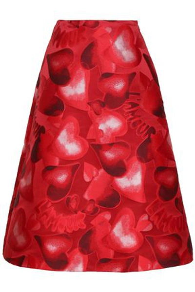 Shop Valentino Flared Jacquard Midi Skirt In Red