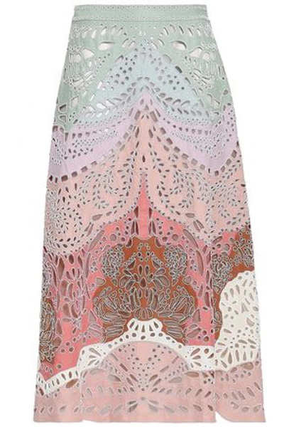 Shop Valentino Bead-embellished Broderie Anglaise Linen Midi Skirt In Blush