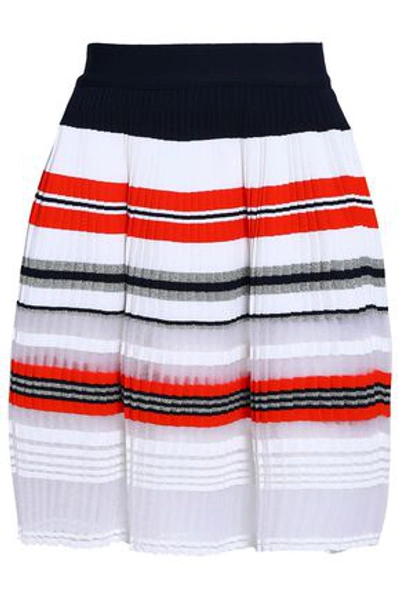 Shop Antonino Valenti Woman Pleated Tinsel, Open And Stretch-knit Mini Skirt White