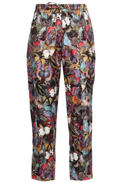 Shop Valentino Woman Printed Silk-twill Tapered Pants Multicolor