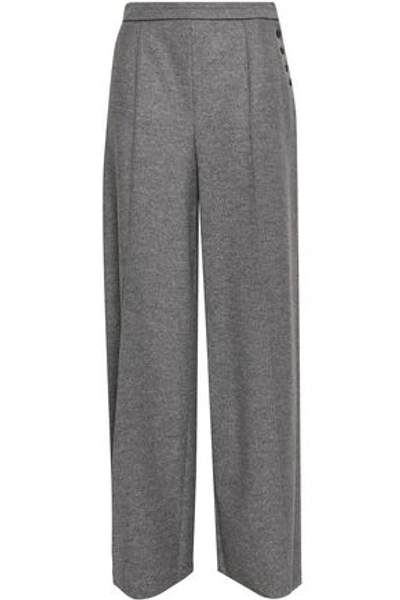 Shop Valentino Button-detailed Wool-felt Wide-leg Pants In Gray