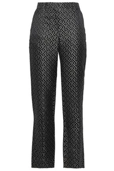 Shop Valentino Silk-jacquard Straight-leg Pants In Black