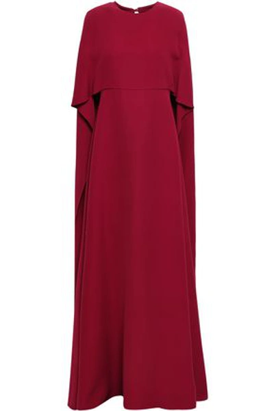 Shop Valentino Cape-effect Silk-crepe Gown In Claret