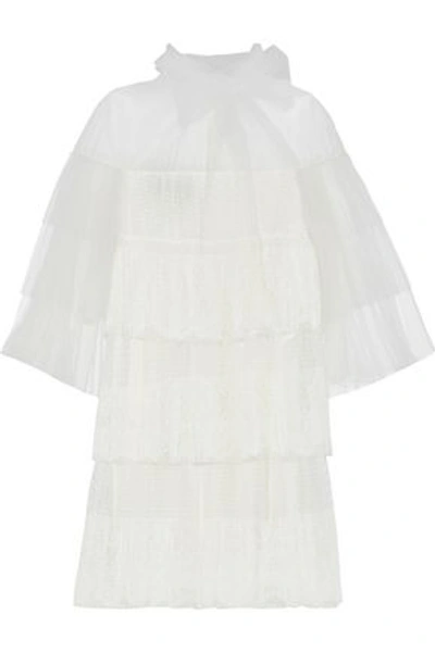 Shop Valentino Woman Tiered Lace And Point D'esprit Mini Dress Ivory
