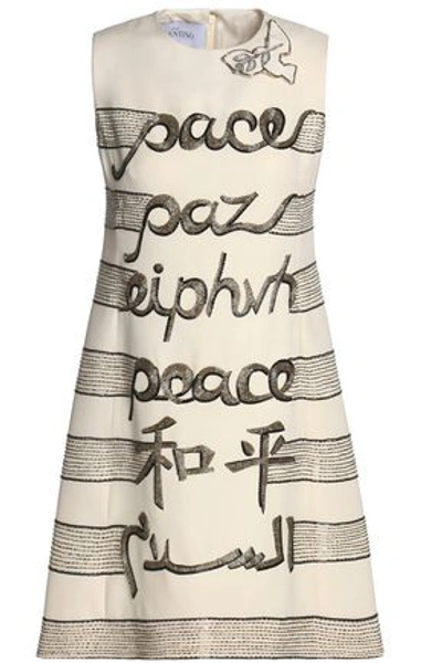 Shop Valentino Woman Embellished Wool And Silk-blend Mini Dress Ivory