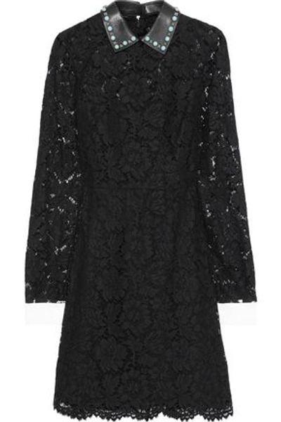 Shop Valentino Convertible Cotton-blend Corded Lace Mini Dress In Black
