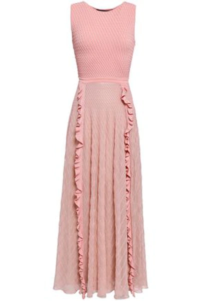 Shop Antonino Valenti Woman Ruffle-trimmed Jacquard-knit Maxi Dress Blush