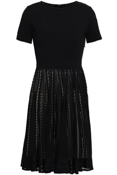 Shop Antonino Valenti Woman Pleated Pointelle-knit Mini Dress Black