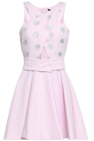 Shop Antonino Valenti Cutout Embroidered Cotton-blend Mini Dress In Baby Pink