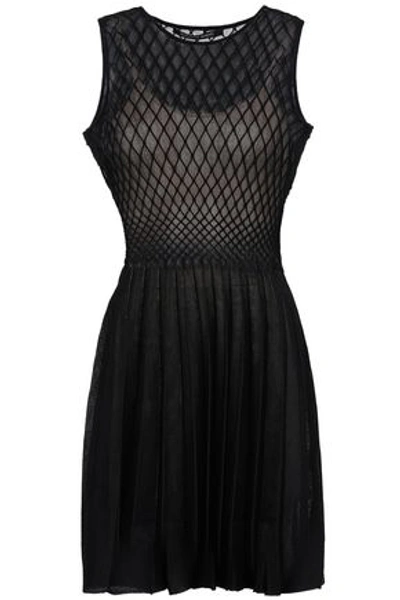 Shop Antonino Valenti Woman Pleated Paneled Silk-blend Mini Dress Black