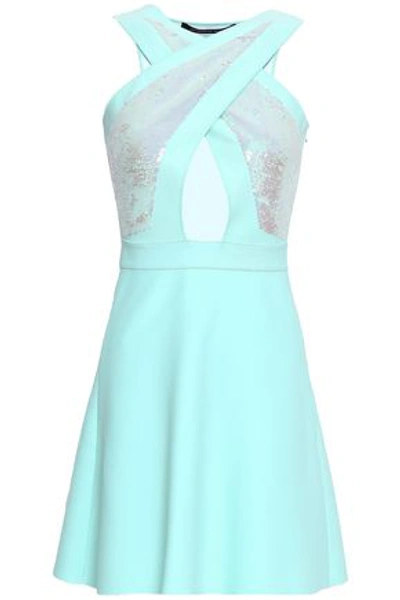Shop Antonino Valenti Woman Sequin-embellished Cutout Cotton-blend Mini Dress Mint