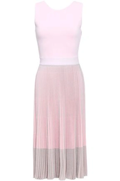 Shop Antonino Valenti Woman Metallic Pleated Knitted Dress Baby Pink