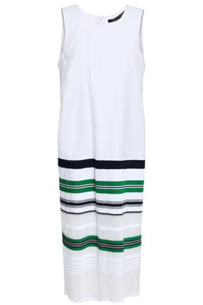Shop Antonino Valenti Paneled Cotton-blend Poplin And Striped Knitted Dress In White