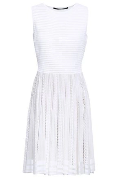 Shop Antonino Valenti Woman Pleated Pointelle-knit Dress White