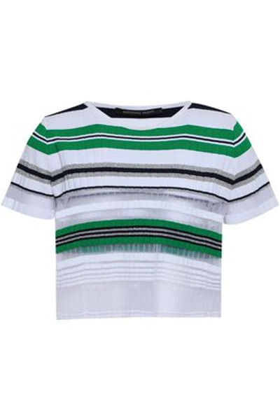Shop Antonino Valenti Woman Tinsel-trimmed Striped Stretch And Open-knit Top White