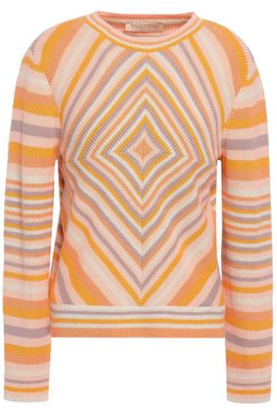 Shop Valentino Woman Striped Cashmere Sweater Saffron