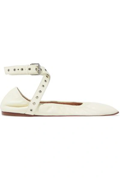 Shop Valentino Garavani Woman Love Latch Eyelet-embellished Leather Point-toe Flats Ivory