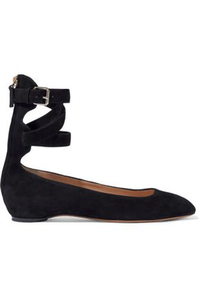 Shop Valentino Tango Lace-up Suede Ballet Flats In Black