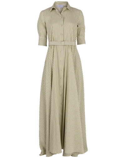 Shop Luisa Beccaria Stripe Maxi Shirt Dress In Grn-wht