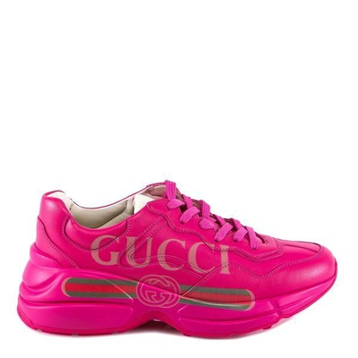 Gucci Rhyton Logo-print Leather Sneakers In Pink | ModeSens