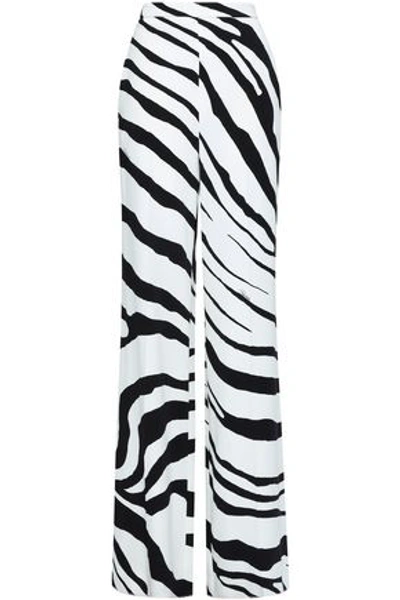 Shop Roberto Cavalli Woman Zebra-print Crepe Wide-leg Pants Off-white