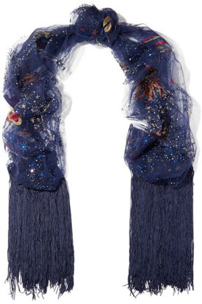 Shop Valentino Embellished Tulle Scarf In Indigo