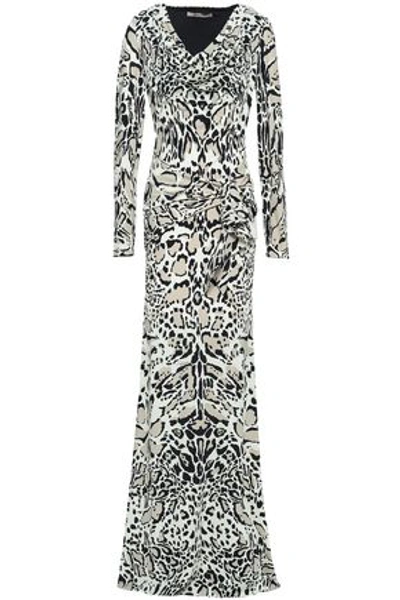 Shop Roberto Cavalli Woman Leopard-print Stretch-jersey Maxi Dress Ivory