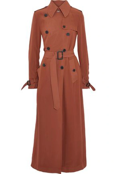 Shop Valentino Woman Washed-silk Trench Coat Brown