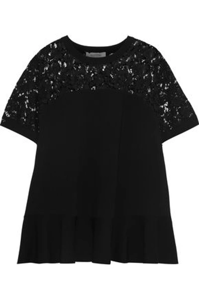 Shop Valentino Woman Corded Lace-paneled Jersey T-shirt Black