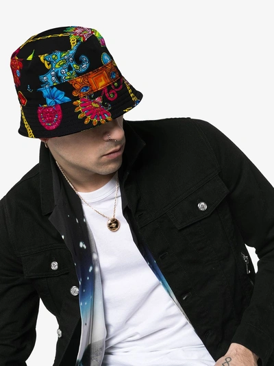 Shop Versace Black Jewel Print Bucket Hat In I777 Multicolor