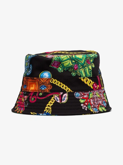 Shop Versace Black Jewel Print Bucket Hat In I777 Multicolor