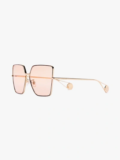 Shop Gucci Eyewear Rose Gold Tinted Lens Square Sunglasses In Orange