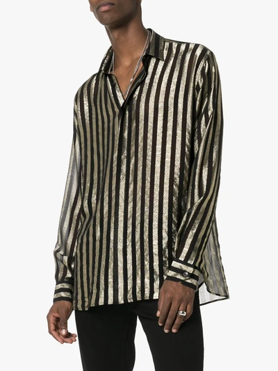 Saint Laurent Metallic Striped-jacquard Silk-blend Shirt In Black 