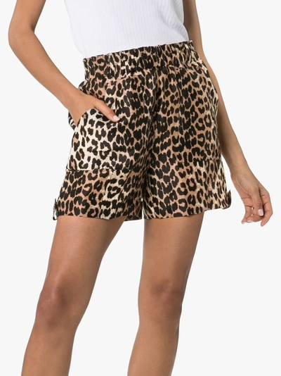 Shop Ganni Cedar Leopard Print Linen And Silk Shorts In 943 Leopard
