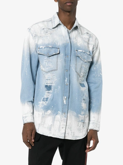 Shop Faith Connexion Slash Paint Print Denim Jacket In Indigo