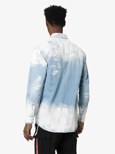 Shop Faith Connexion Slash Paint Print Denim Jacket In Indigo