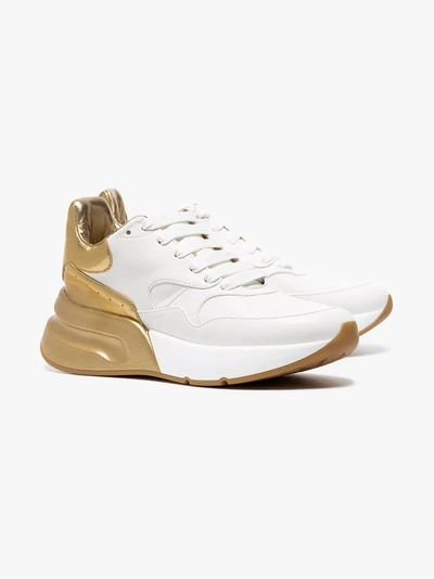 Shop Alexander Mcqueen White And Gold Chunky Leather Low Top Sneakers In 9075 White Gold