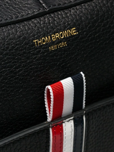 Shop Thom Browne Black Tricolour Logo Stripe Leather Laptop Bag