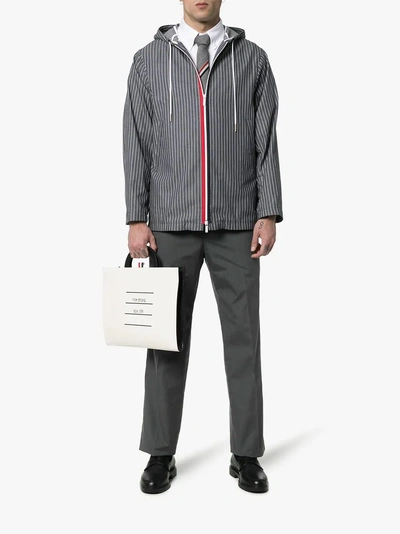 Shop Thom Browne Stripe Print Hooded Cotton Jacket In 415 Navy