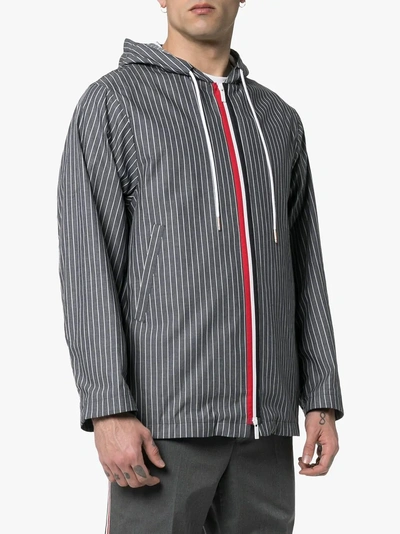Shop Thom Browne Stripe Print Hooded Cotton Jacket In 415 Navy